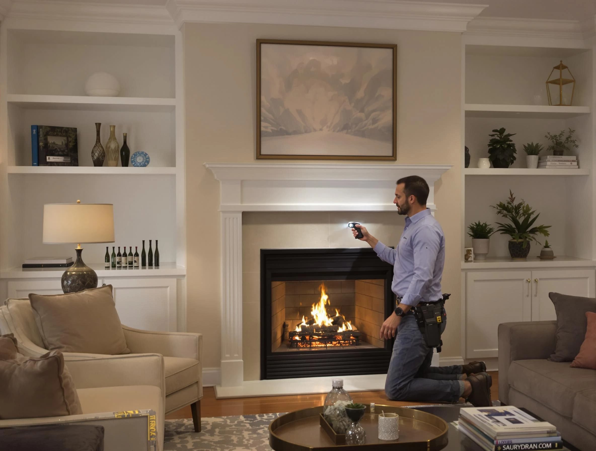 Goodyear Chimney Sweep conducting a fireplace safety inspection in Goodyear, AZ
