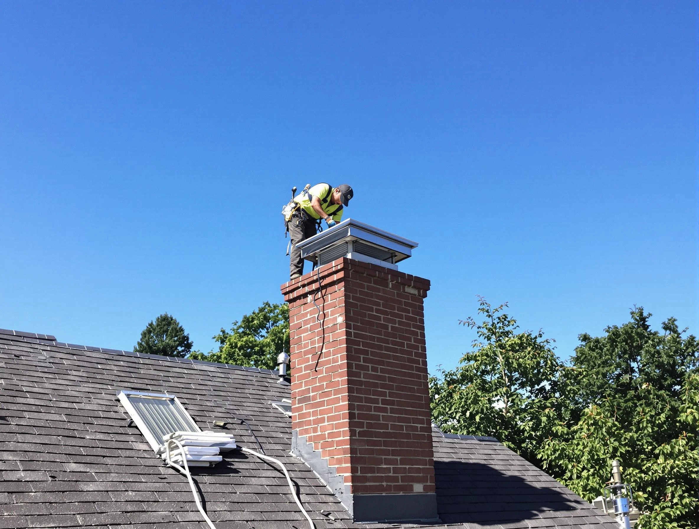 Goodyear Chimney Sweep technician measuring a chimney cap in Goodyear, AZ