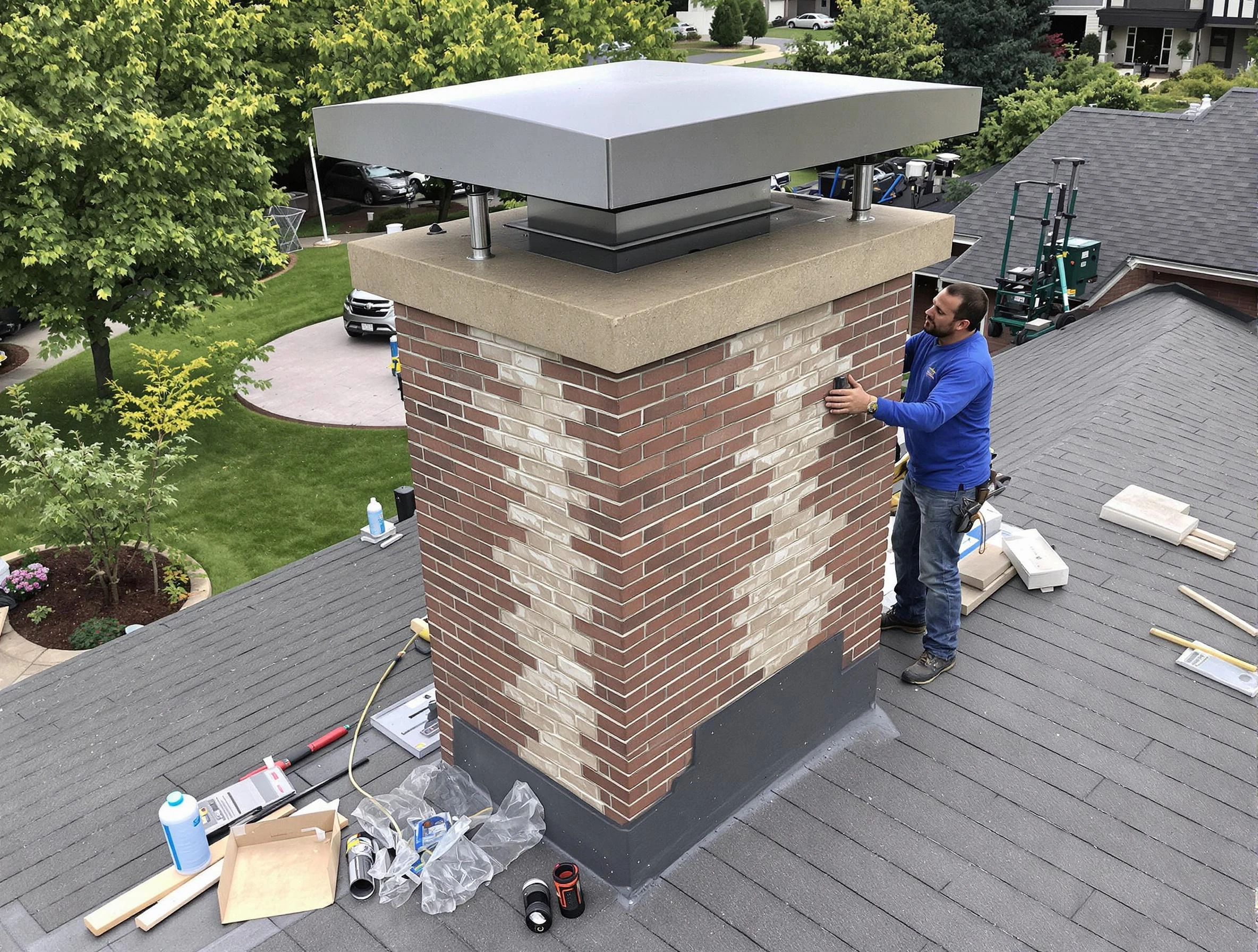 Goodyear Chimney Sweep team working on a custom chimney remodel in Goodyear, AZ